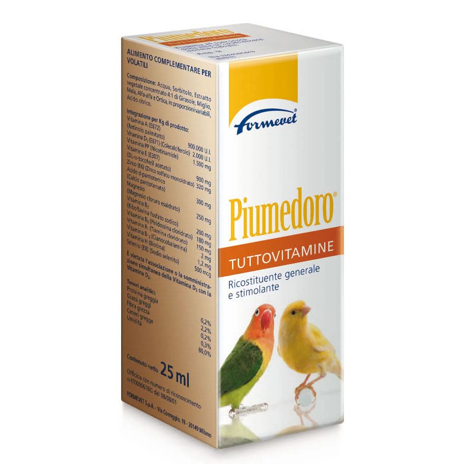 Piumedoro Tuttovitamine 25 ml - Vitamine Essenziali per Uccelli - Scodinzolando Piumedoro Tuttovitamine 25 ml - Vitamine Essenziali per Uccelli - Scodinzolando