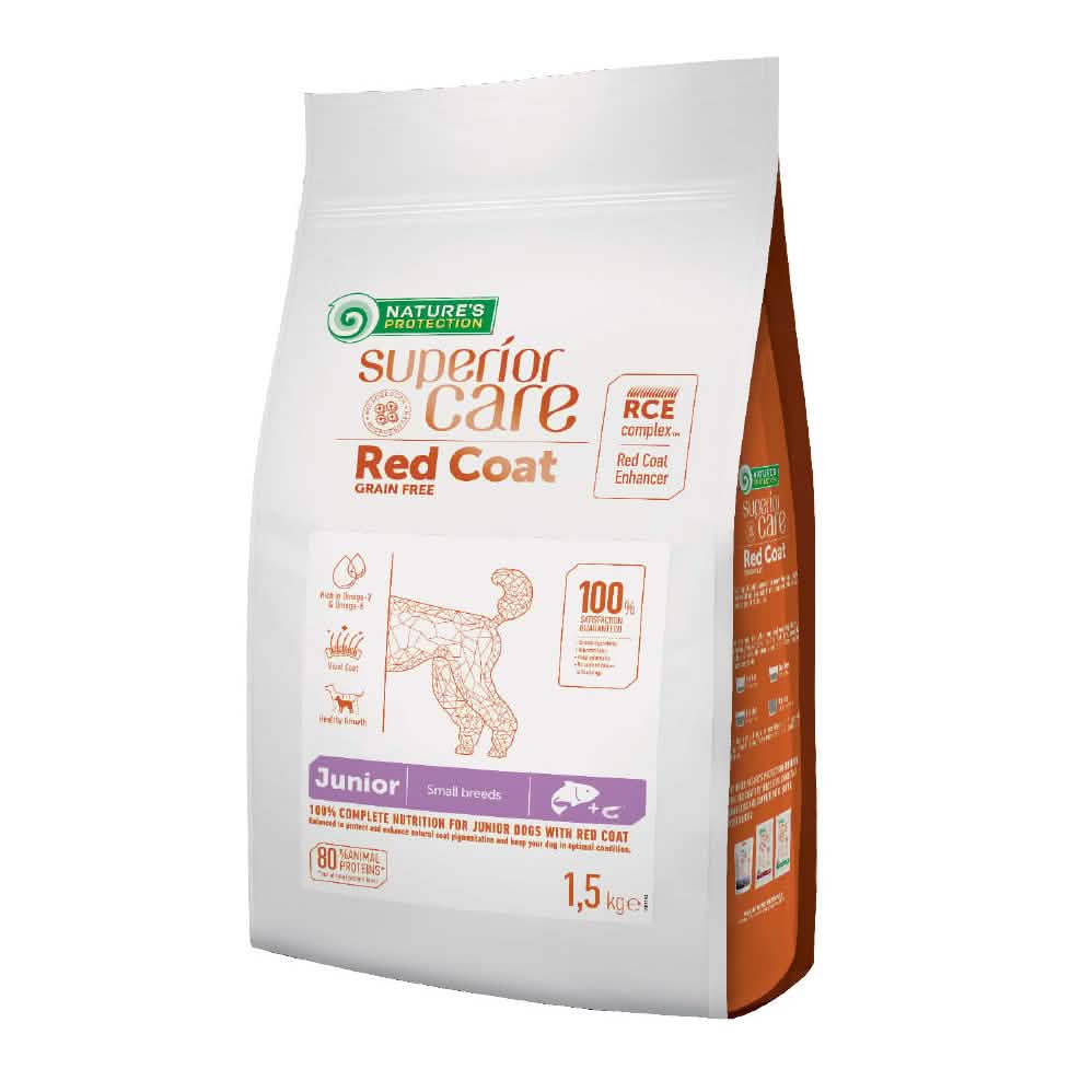 Nature's protection superior care dog red coat grain free salmon junior small breed 1,5 kg