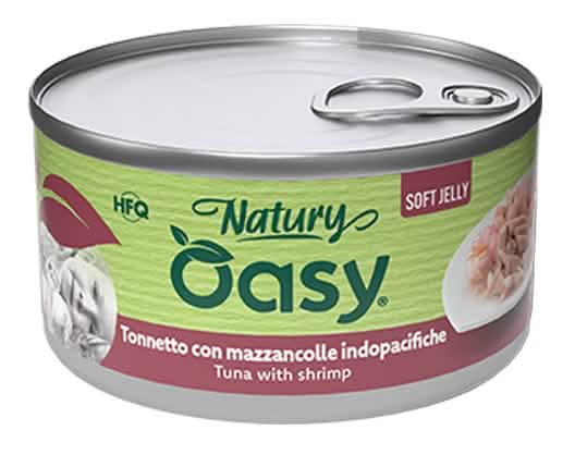 Oasy wet cat natury soft jelly tonnetto con mazzancolle lattina 150 g