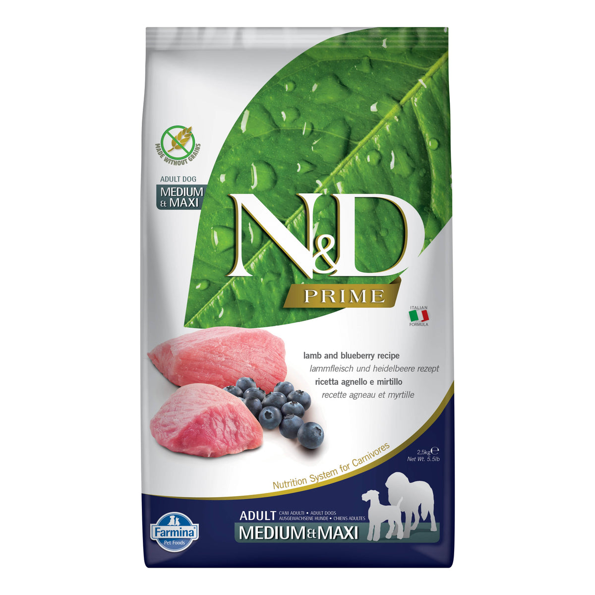 N&d gf pumpkin lamb&blueberry adult medium/maxi 2,5 kg