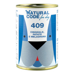 Natural code 409 for dog cinghiale patate e melograno