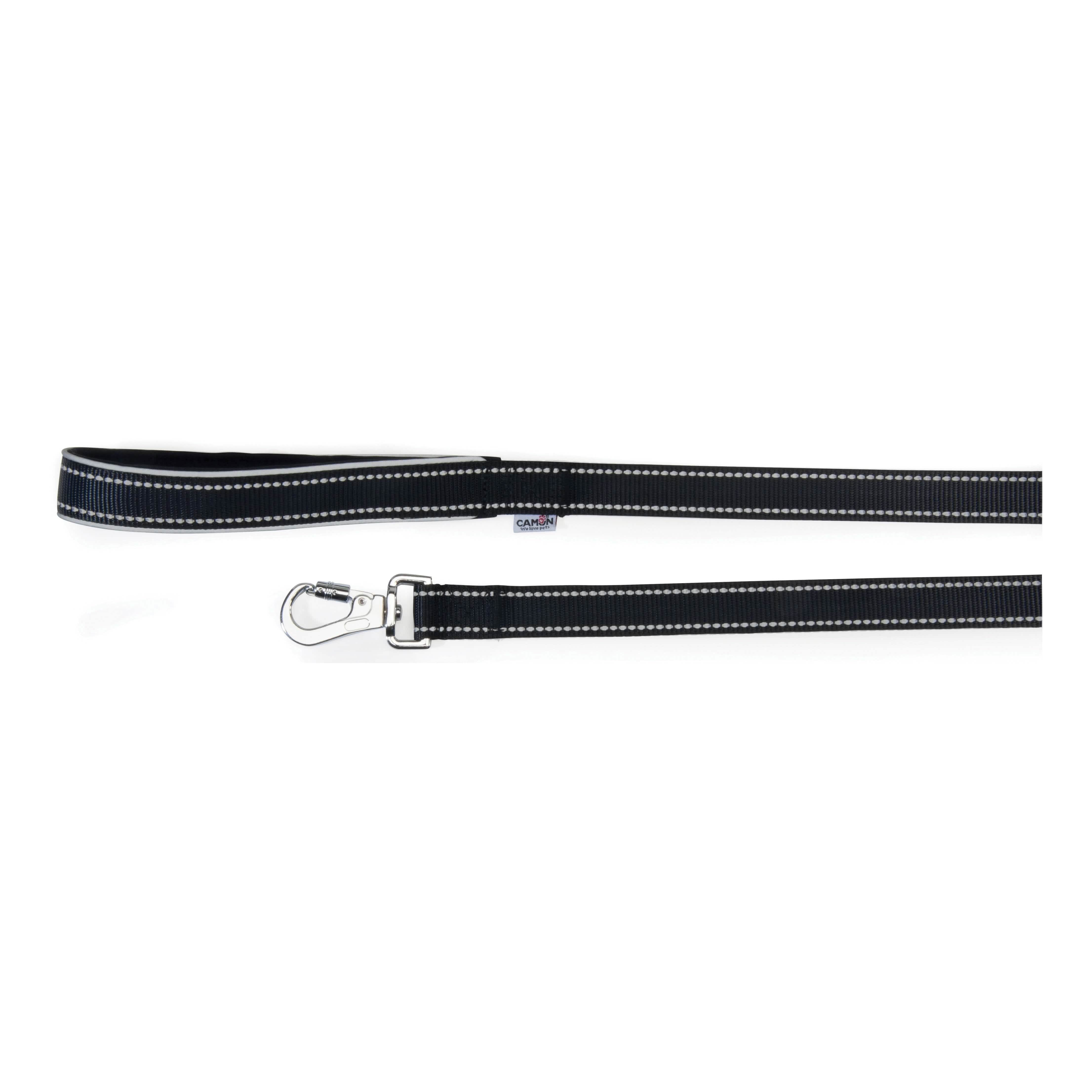 Guinzaglio reflex con maniglia in neoprene nero 25 x 1200 mm - Scodinzolando