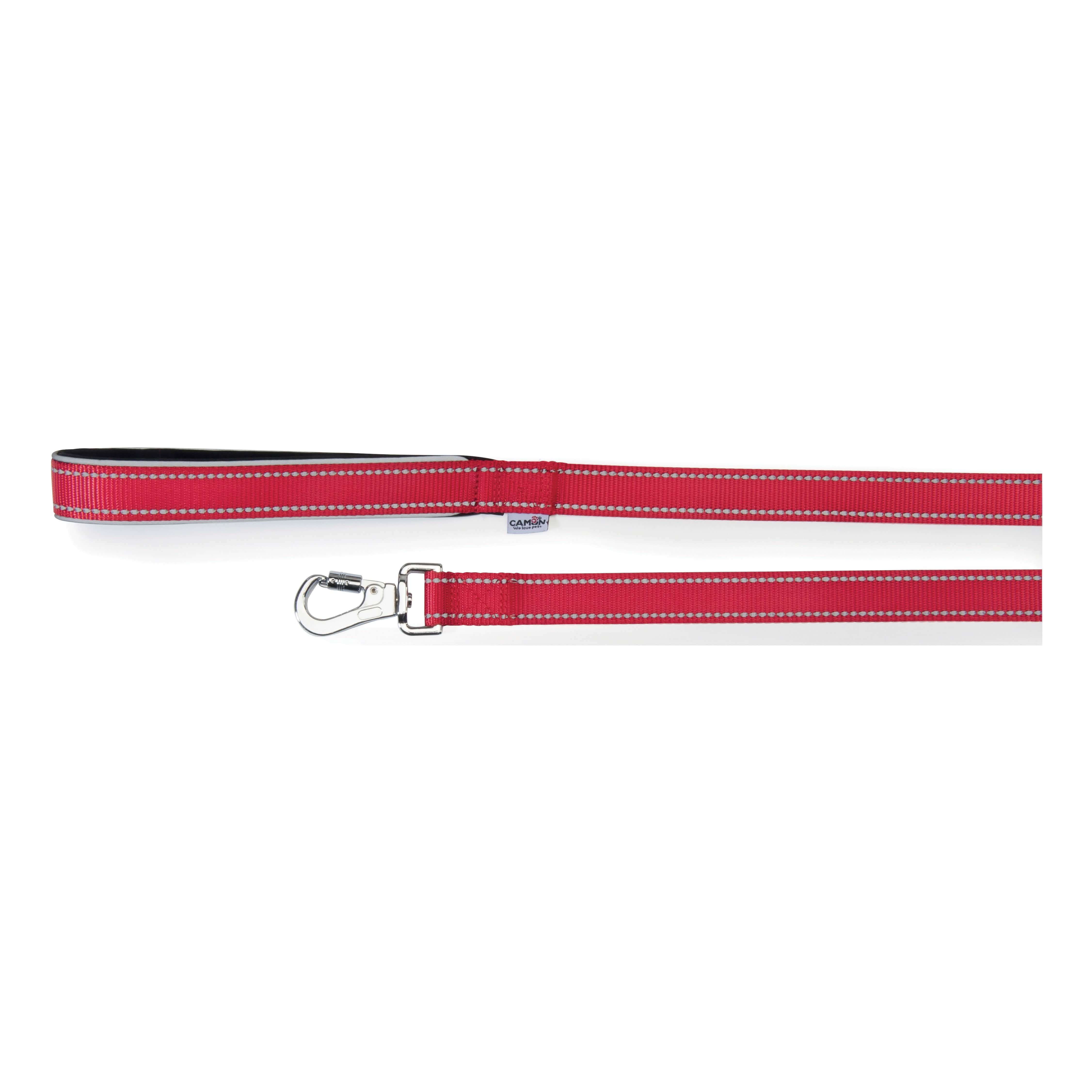 Guinzaglio reflex con maniglia in neoprene rosso 20 x 1200 mm - Scodinzolando