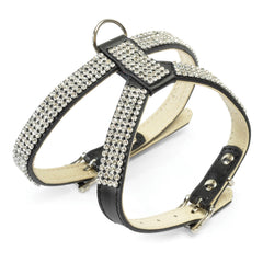 Guinzaglio + pettorina in pelle con strass black 1