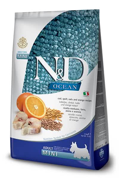 N&d ocean ancestral dog codfish & orange adult mini 2,5 kg