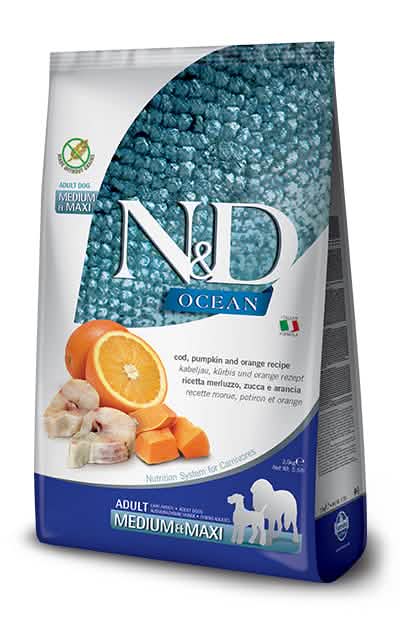 N&D Ocean Dog Merluzzo, Zucca e Arancia - Adulto Medium/Maxi 2,5 kg