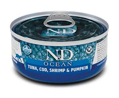 N&D Ocean Tonno, Merluzzo, Gamberetto e Zucca per Gatti Adulti 80 g