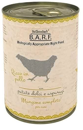 Barf cane trito di pollo con patate dolci e asparagi 400 g