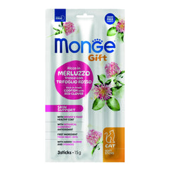 Monge cat soft sticks gift skin support ricco in merluzzo fresco con trifoglio rosso 15 g