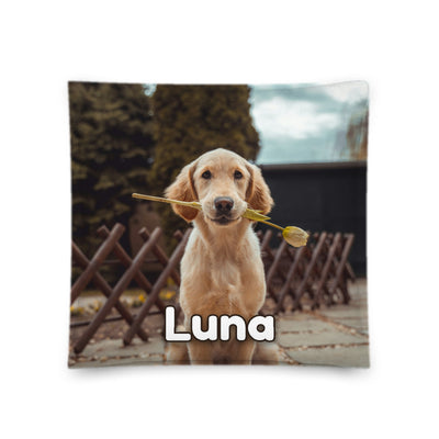 Cuscino personalizzato 45x45 cm con la foto del tuo cane e il nome Luna