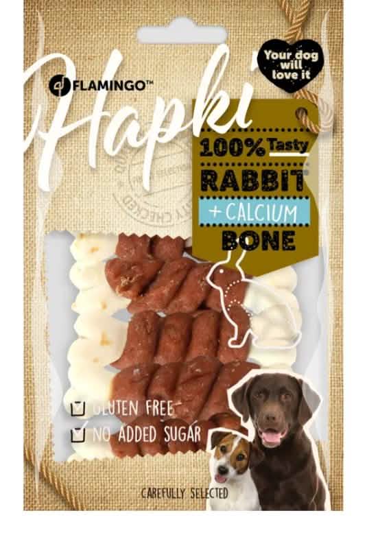 FLAMINGO CANE SNACK HAPKI OSSO DI CALCIO CON CONIGLIO 85 GR