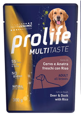 PROLIFE CANE MULTITASTE ADULTO CERVO, ANATRA & RISO BUSTA 300 GR