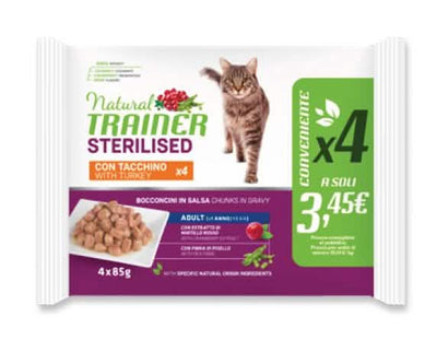 Trainer Gatto Natural Adulto Sterilizzato Tacchino Flowpack (4x85g)