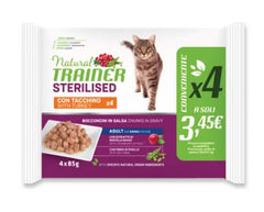 Trainer Gatto Natural Adulto Sterilizzato Tacchino Flowpack (4x85g)