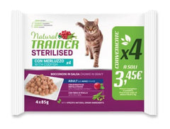 Trainer Gatto Natural Adulti Sterilizzati Merluzzo Flowpack 4x85g