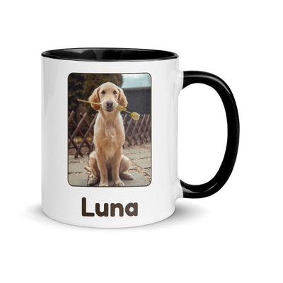 Tazza personalizzata con la foto del tuo animale e il nome, interno nero