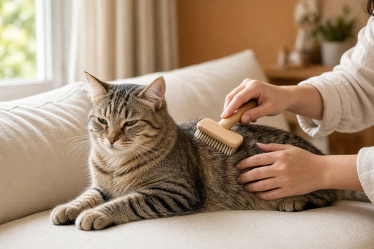Gatto domestico con pelo lungo, tema boli di pelo e grooming quotidiano