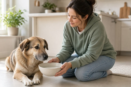 Cane adulto a casa, tema salute intestinale e diarrea