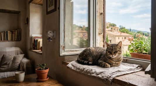 Gatto rilassato in casa, tema feromoni e benessere felino
