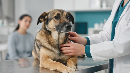 Cane adulto in ambiente domestico, tema salute intestinale e prevenzione parassiti