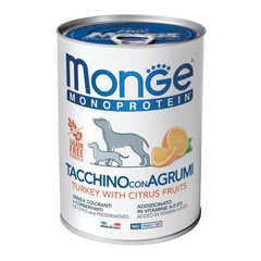 Monge monoproteico frutta tacchino/riso/agrumi 400 g