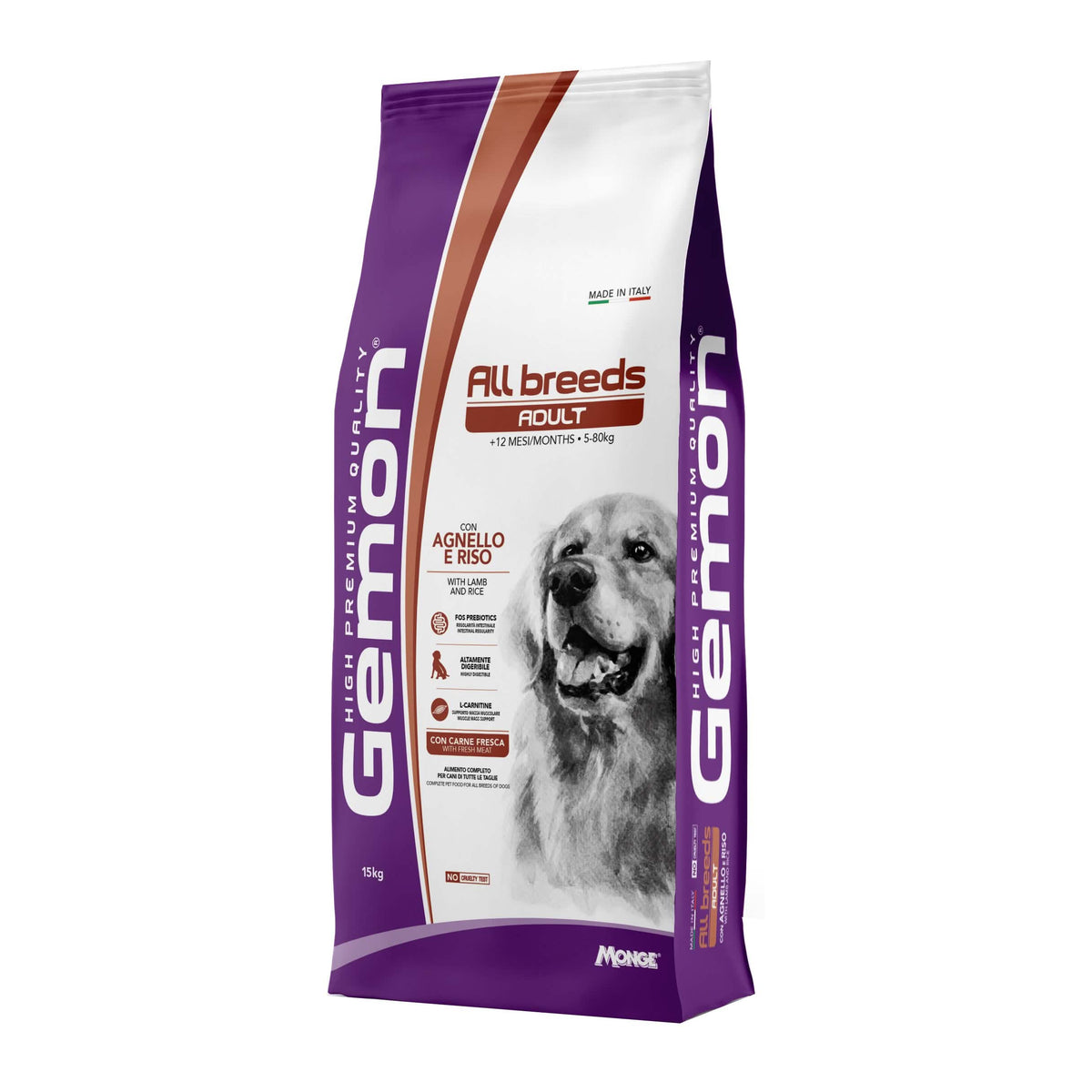 Gemon high premium quality cane crocchette medium adult con agnello e riso 15 kg