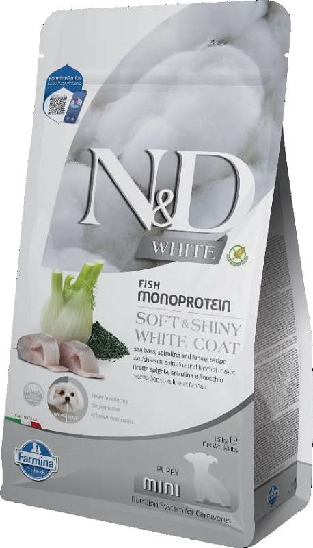 N&d white dog seabass spirulina fennel puppy mini 1,5 kg
