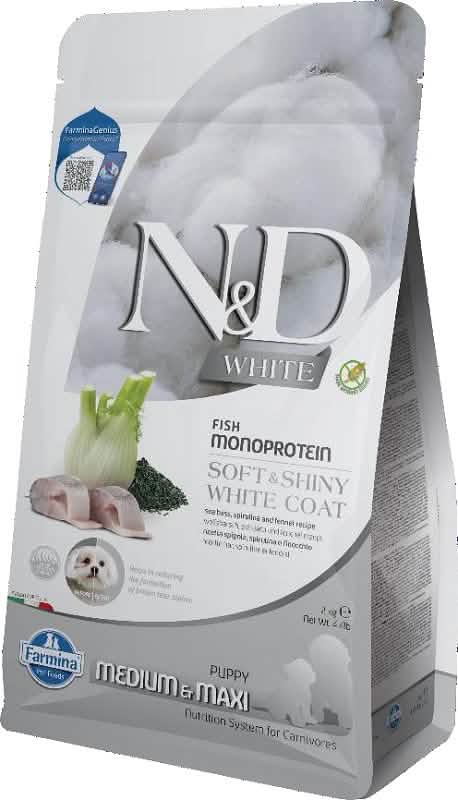 N&d white dog seabass spirulina fennel puppy med max 2 kg