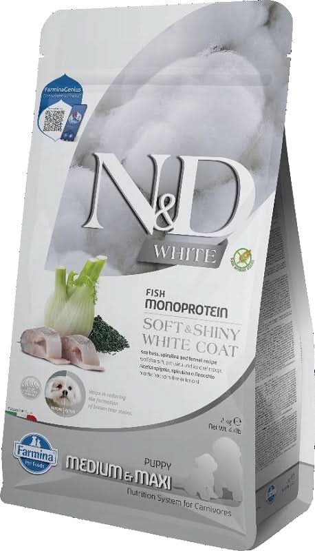 N&d white dog seabass spirulina fennel puppy med max 2 kg