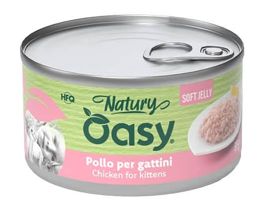 Oasy wet cat natury soft jelly pollo per gattini lattina 85 g