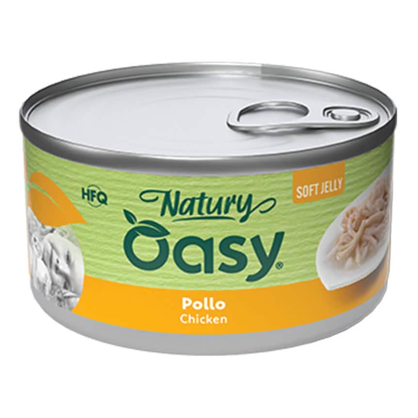 Oasy wet cat natury soft jelly pollo lattina 85 g