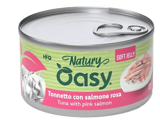 Oasy wet cat natury soft jelly tonnetto con salmone rosa lattina 85 g