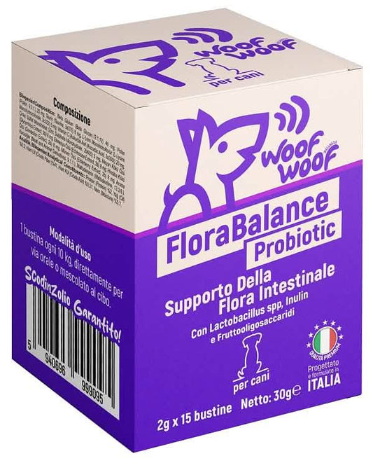 Woof woof wellness florabalance probiotico cani e gatti 15 bustine