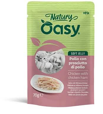 Oasy wet cat natury soft jelly pollo con prosciutto di pollo busta 70 g