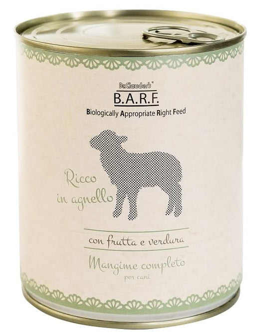Barf mangime completo per cane ricco in agnello con frutta e verdura 800 g