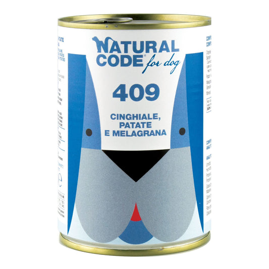 Natural code 409 for dog cinghiale patate e melograno
