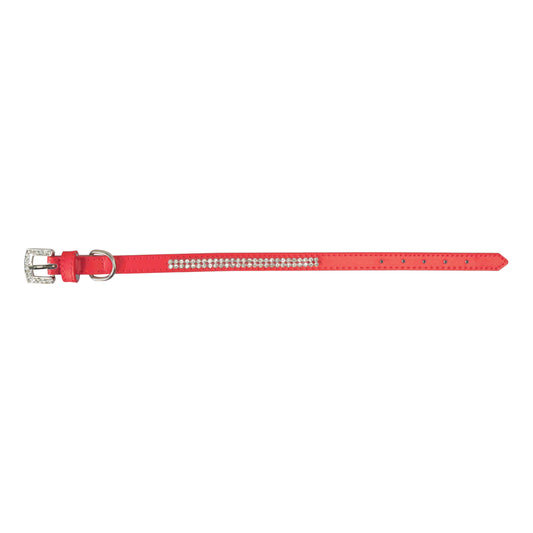 Collare con strass pelle rosso 12 x 330 mm