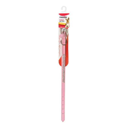 Collare con strass pelle rosa 12 x 380 mm