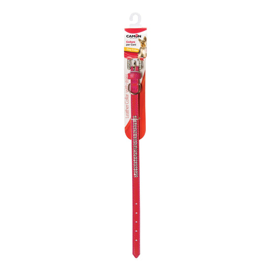 Collare con strass pelle rosso 12 x 380 mm