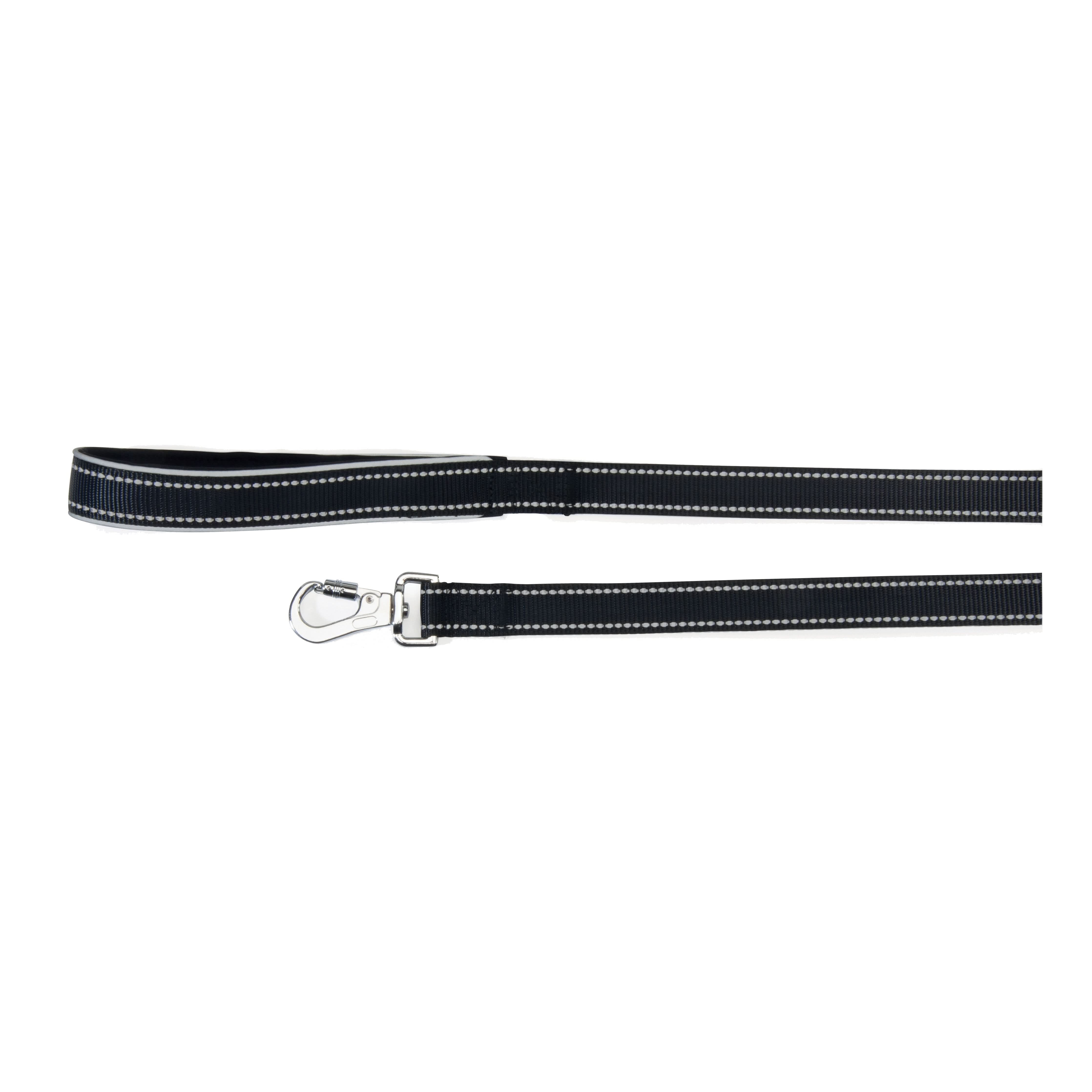 Guinzaglio reflex con maniglia in neoprene nero 15 x 1200 mm - Scodinzolando