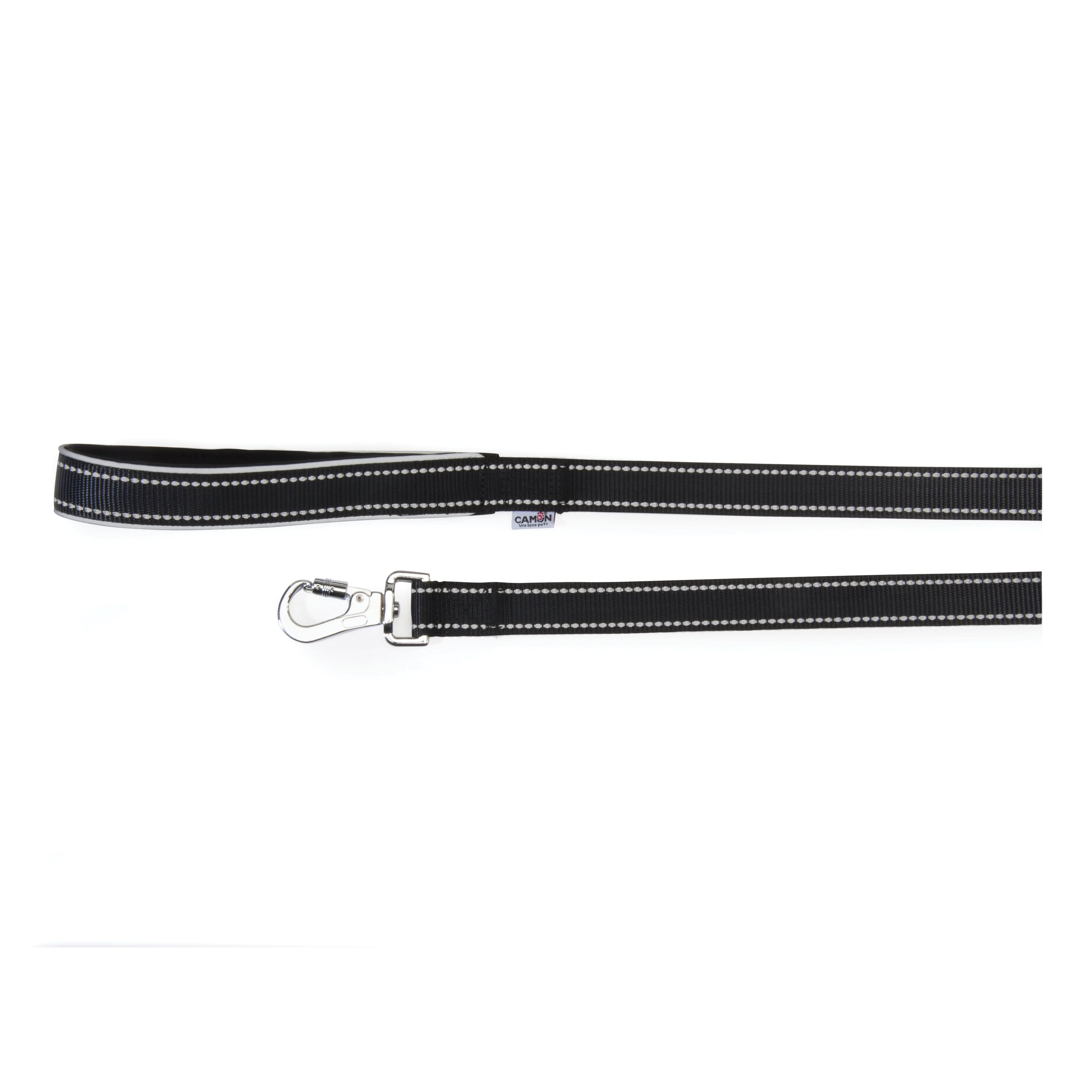Guinzaglio reflex con maniglia in neoprene nero 20 x 1200 mm - Scodinzolando