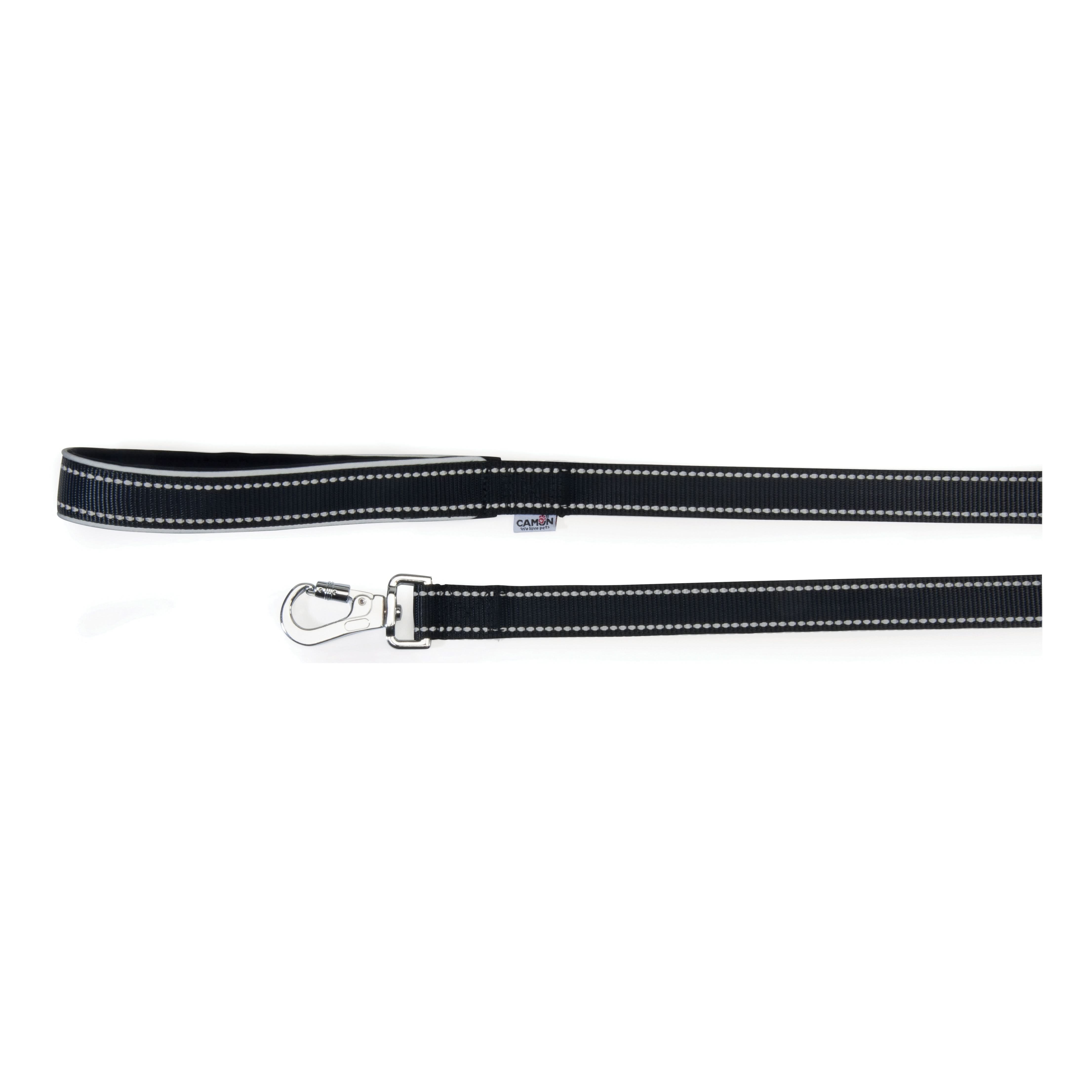 Guinzaglio reflex con maniglia in neoprene nero 25 x 1200 mm - Scodinzolando