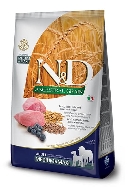 N&d ancestral grain dog lamb & blueberry adult medium/maxi 12 kg