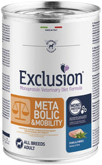 Exclusion monoprotein veterinary diet formula dog metabolic mobility pork and fibres all breeds 400 g canned