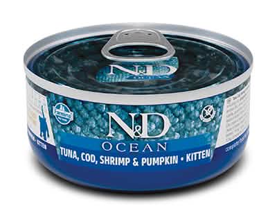 N&D Ocean Cat Tonno, Merluzzo, Gamberetto e Zucca per Gatti Adulti - Cibo Umido 80 g