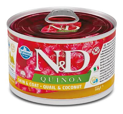 N&d dog quinoa skin & coat quail & coconut 140 g