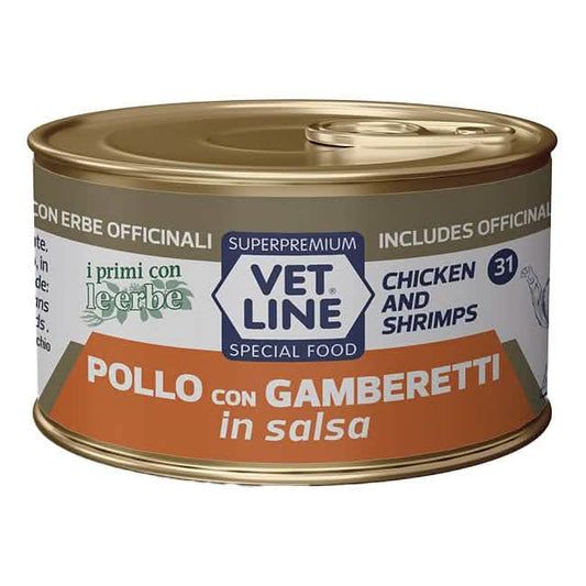 Vet line gatto pollo/gamberetti salsa 70 g