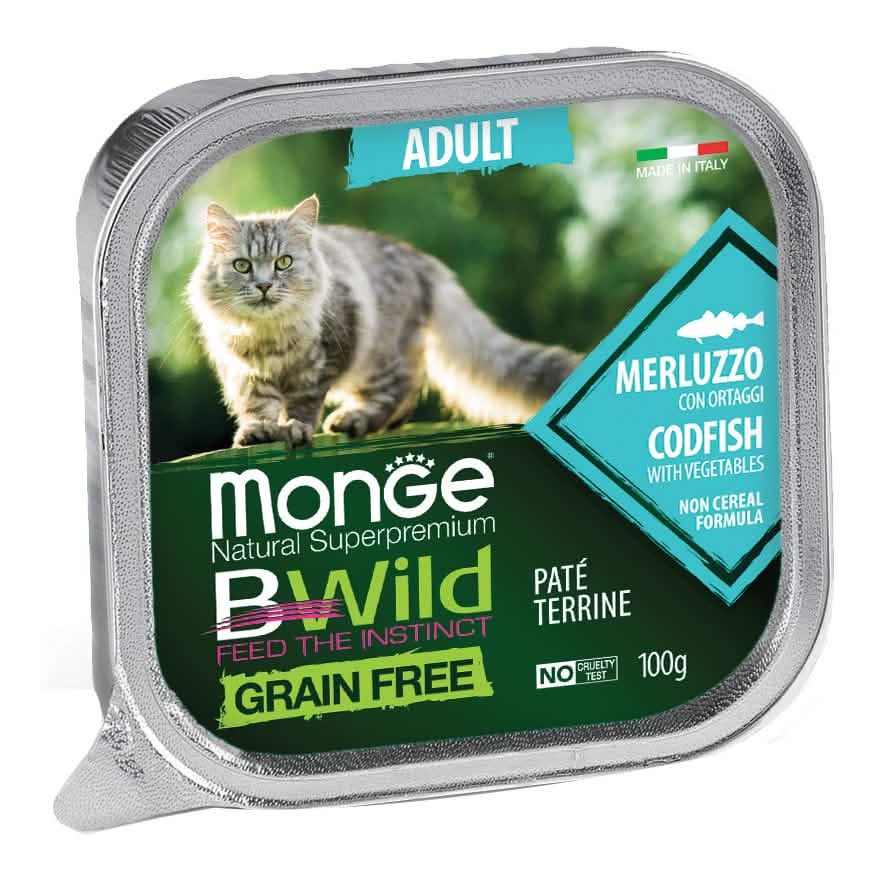 Monge bwild cat adult merluzzo/ortaggi 100 g