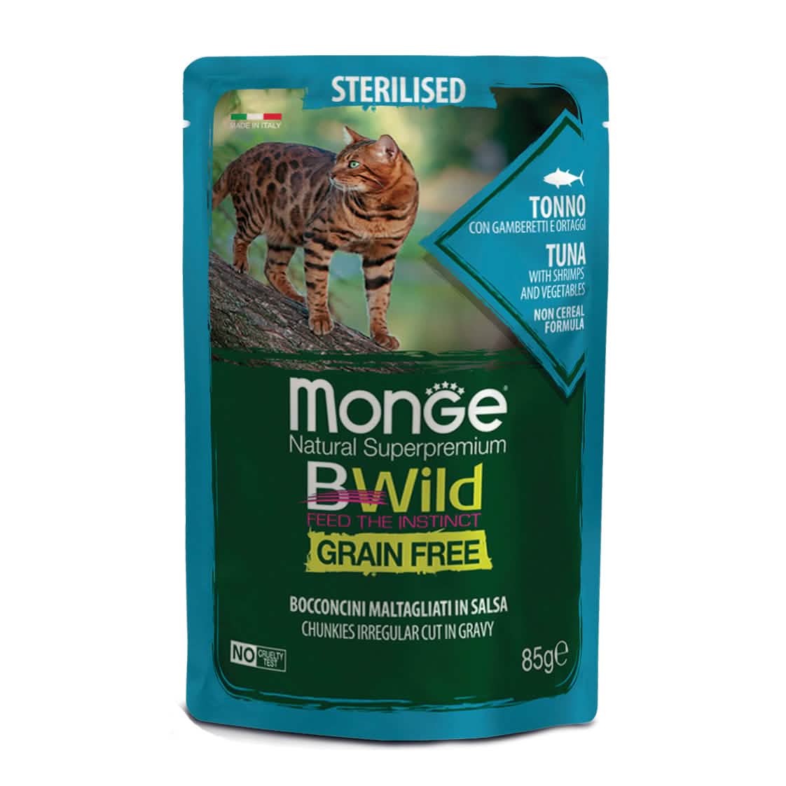 Monge bwild busta sterilised tonno/gamberetti/ortaggi 85 g