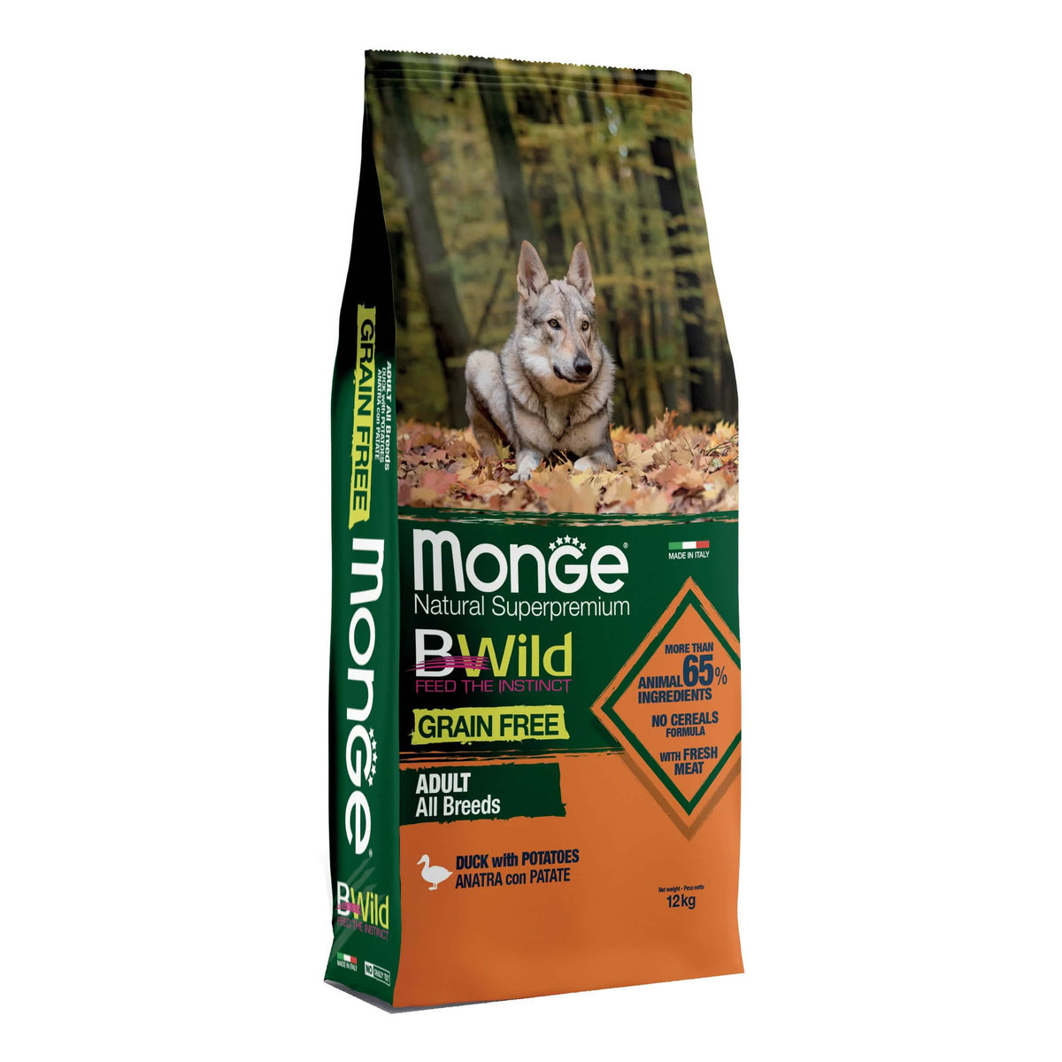 Monge bwild grain free adult anatra con patate 12 kg